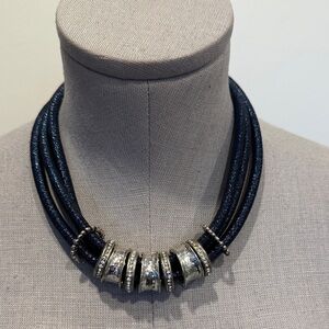 Silver-Tone Layered Chain Necklace with Beads & Ring Details